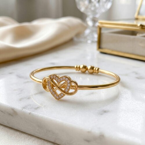 The Colourful Aura Gold Infinity Heart Bangle Bracelet