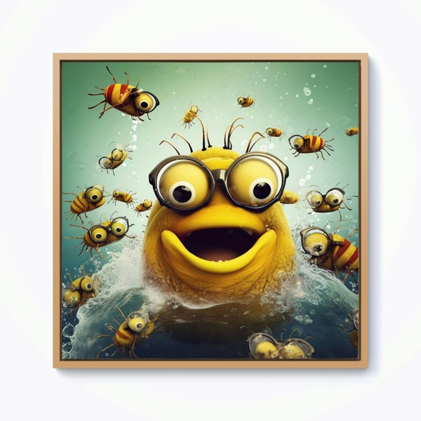 Warren Reed Happy Worm And Bees Splash Art Framed Canvas