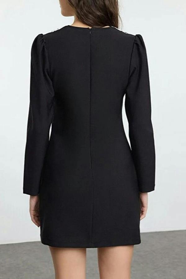 WOVCOR A-Line Neck Detail Mini Woven Dress