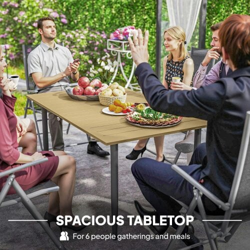 Wyld Haus Safafa 150cm Metal Brown Rectangular Garden Dining Table With Slatted Top And Parasol Hole