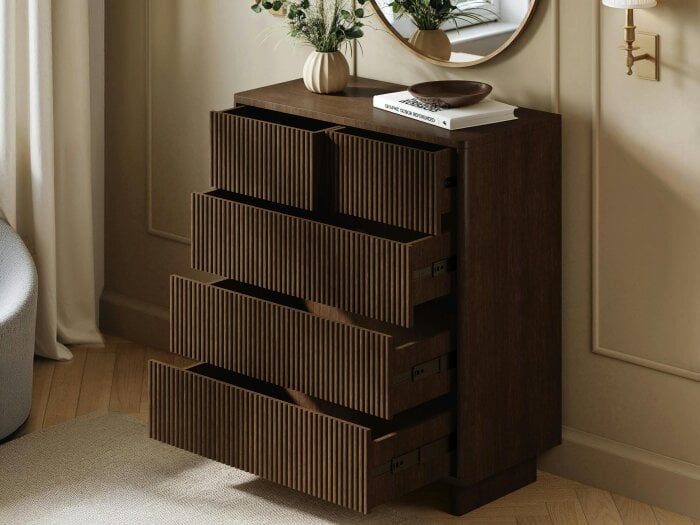 SOLACE+CO Velmor 2 Piece Ribbed Chest of Drawers Set Walnut