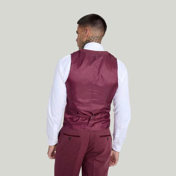 Harry Brown London Eton Wool Tweed Three Piece Slim Fit Suit in Winter Berry