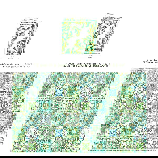 WT1520 - Turkish Green Mosaic Tile Sticker - 15 cm x 15 cm - 24 pcs