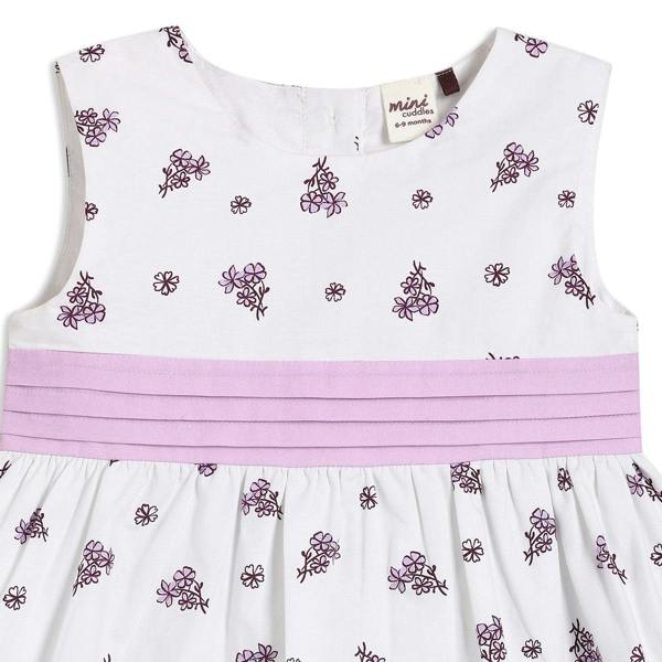 Mini Cuddles Baby Girls Printed Dress With Headband, White