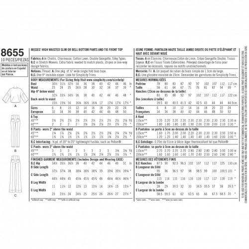 Simplicity Sewing Pattern 8655, Trousers, Tops for Women, H5 (6-8-10-12-14) - Intermediate