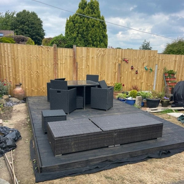 Outdoor patio furniture set on deck