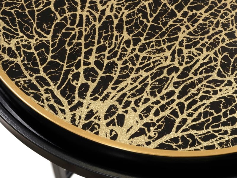 Libra Interiors Coral Design Set of 2 Side Tray Tables with Removable Tops - Black & Gold