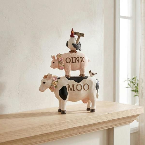 Garden Greatness Playful Resin Stacked Farm Animal Figurine