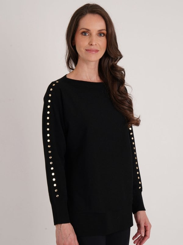 VIZ-A-VIZ Stud Shoulder Boat Neck Jumper