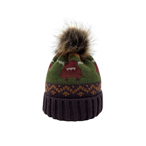 Aran Traditions Aran Knitted Pom Pom Cow Beanie - Cocoa