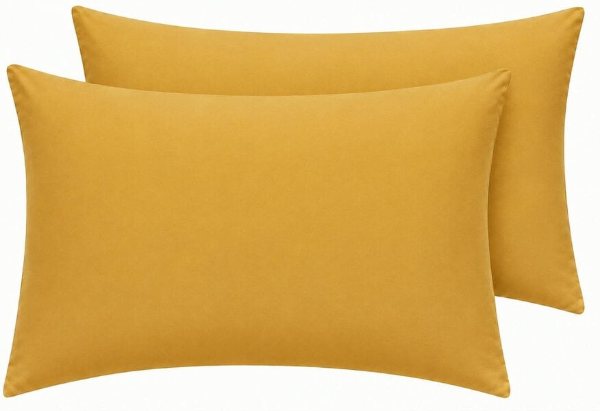 Night Zone Housewife Polycotton Pillowcases Pair – Plain Dyed Easy Care Bed Linen - Mustard