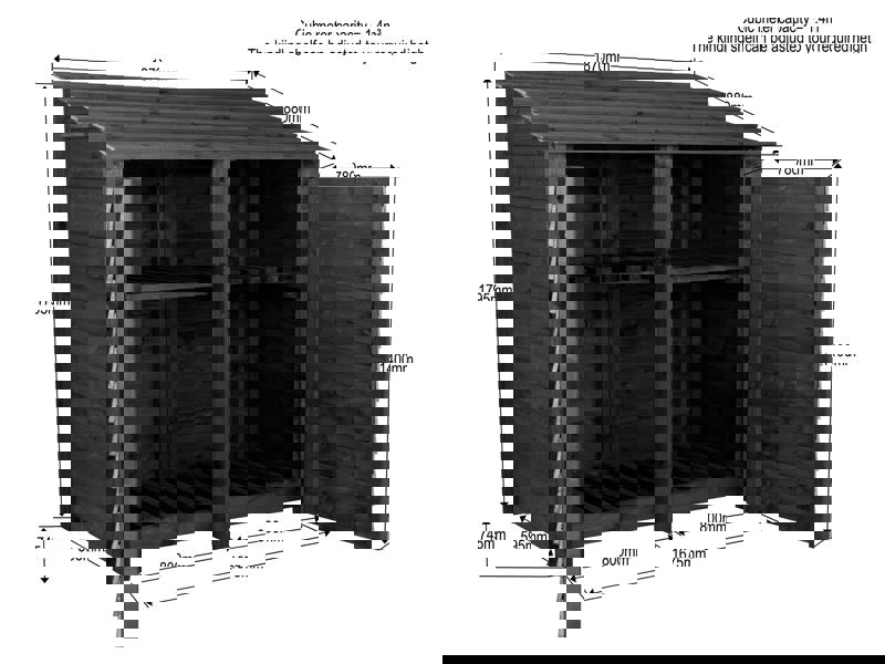 Arbor Garden Solutions Wooden Log Store with Doors and Shelf W-187cm, H-126cm or 180cm, D-88cm