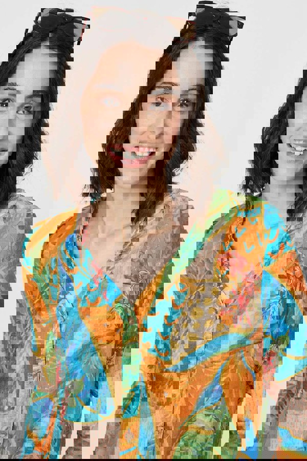 Orange | Leaf Print Button Front Blouse