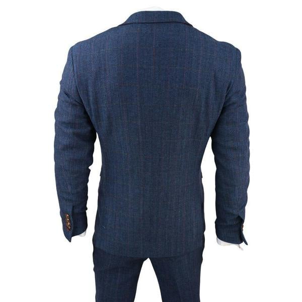 Paul Andrew Mens Blue Tweed Check 3-Piece Suit
