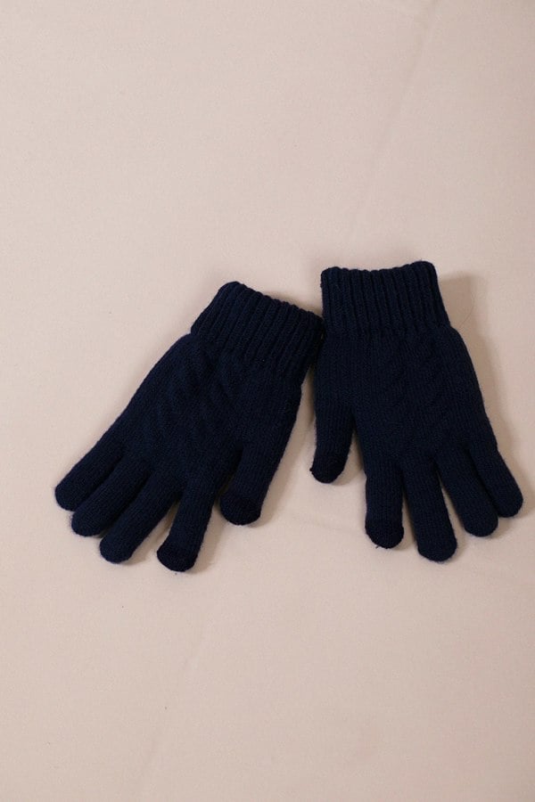 SVNX Touch Screen Cable Knit Gloves In Navy