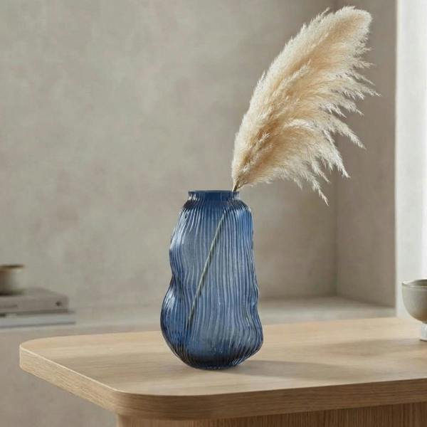 Garden Greatness Blue Ridged Textured Glass Vase