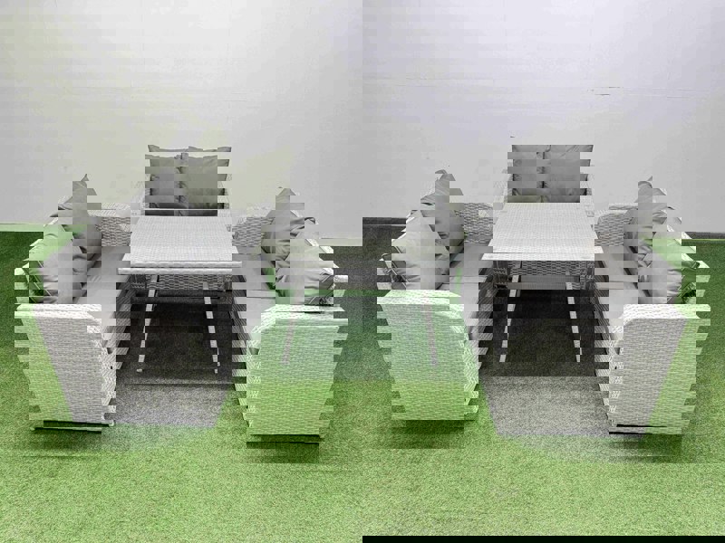 Fimous Rattan Garden Furniture Dining Set 6 seater Patio Rectangular Table Love Sofa Set