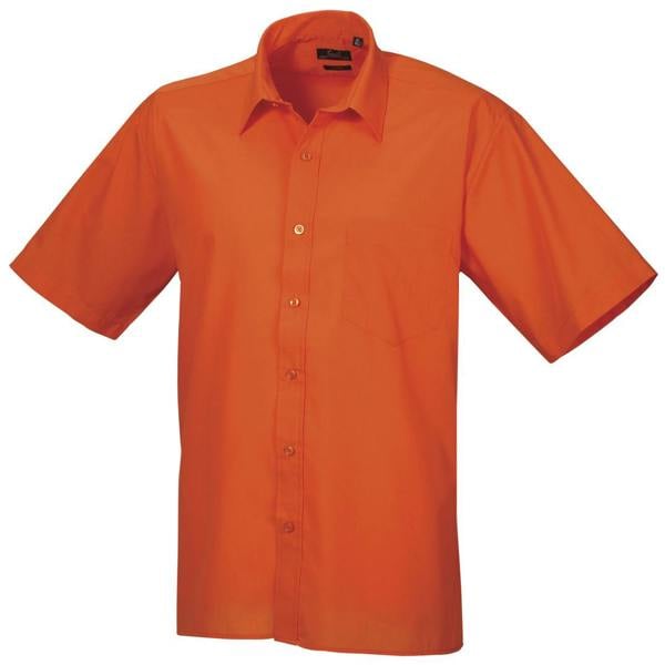 Premier Mens Short Sleeve Formal Poplin Plain Work Shirt - Orange