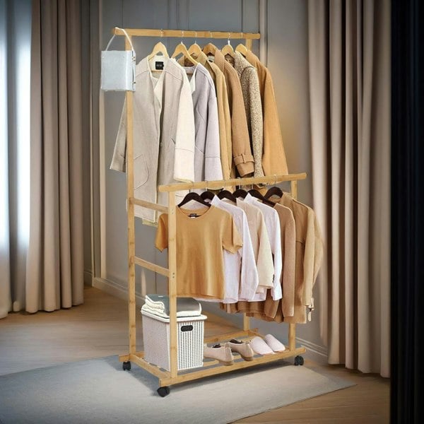 Rafaelo Mobilia Bamboo 4-in-1 Open Wardrobe With Hanging Rails