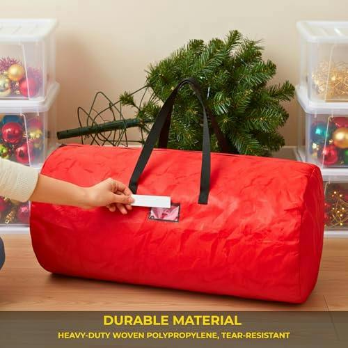 136 x 53cm Christmas Tree Storage Bag, Red Polypropylene with Sturdy Carry Handles image 6