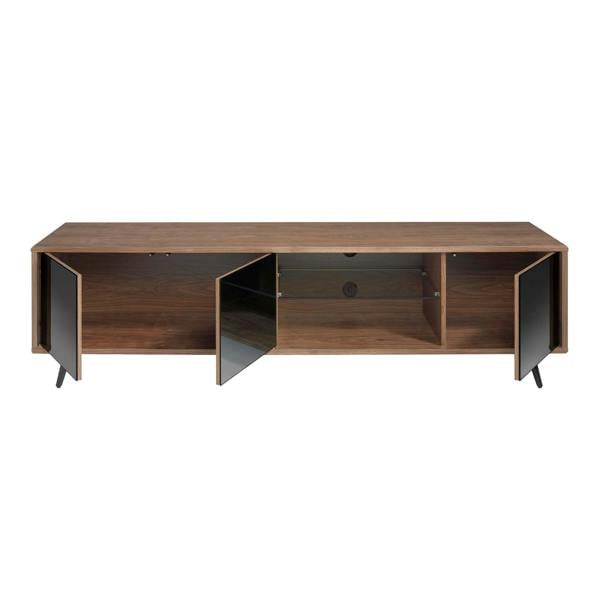 Angel Cerdá Mirror Effect Black Glass, Walnut and Black Steel TV Unit 3223