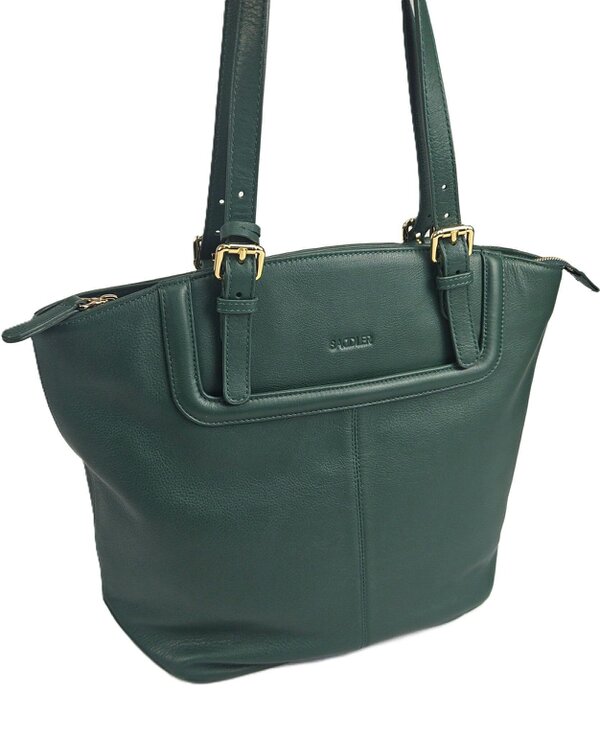 SADDLER Sienna Zip Top Tote Shopper Bag for Women - Handmade by Saddler - Green