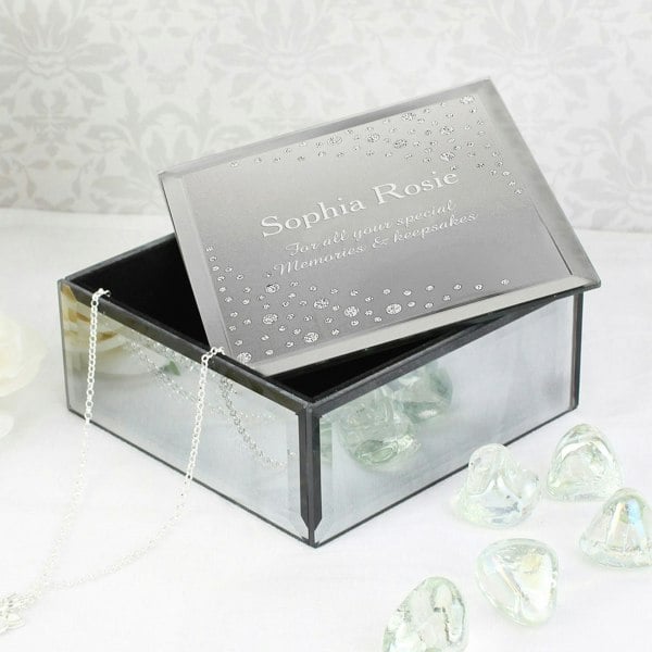 Personalised Memento Company Personalised Diamante Name & Message Glass Trinket Box
