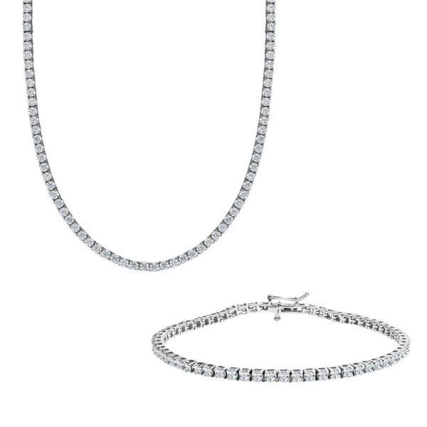 Spero London Sterling Silver Large Tennis Necklace and Bracelet Set - 3mm