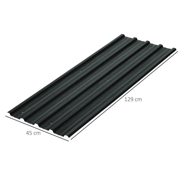 Dark grey corrugated steel roof sheet panel, 129 cm long with raised ridges