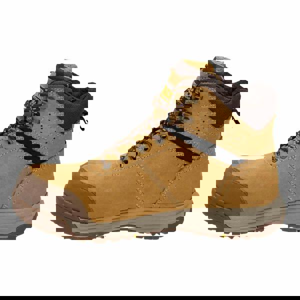 DeWalt Summit Mens Lace Up Safety Work Steel Toe/Midsole S3 Ankle Boots, durable tan leather work boots with black padded collar, metal eyelets, and slip-resistant sole for industrial safety.