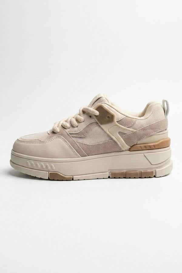 Genevieve Monochrome Chunky Sole Trainers - Beige