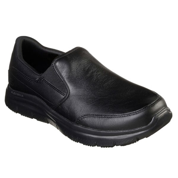 Skechers Mens Leather Flex Advantage SR - Bronwood Slip On Shoes - Black