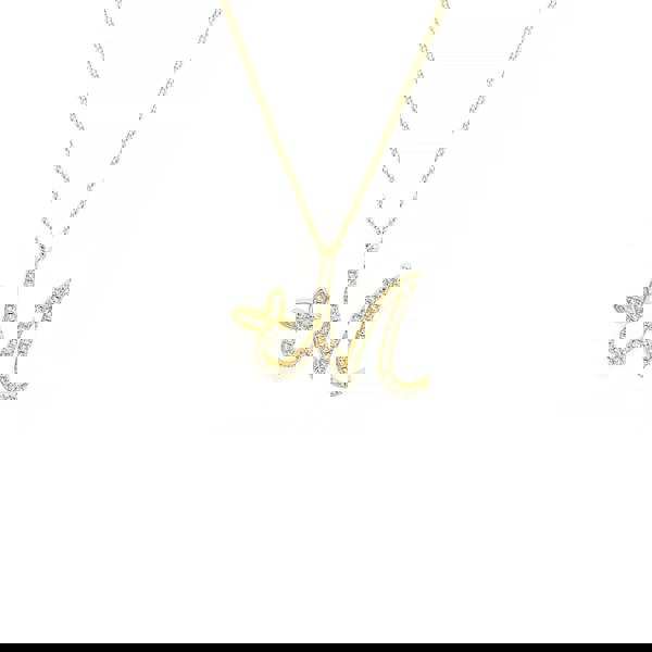 Say It With 1 Inch Winged Full CZ Stones Initial Necklace - 18ct Yellow Gold Plated