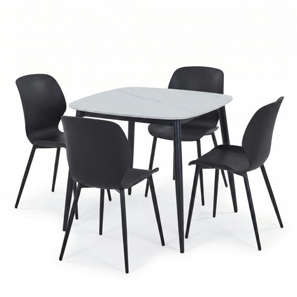 Core Products Aspen Dining Set - White Sintered Stone Square Table & 4 Carnaby Dining Chairs