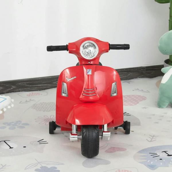 Red front view kids electric ride-on motorbike with round headlight and Vespa badge