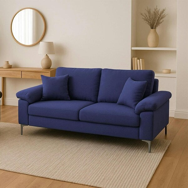 Kosy Koala Modern Blue Fabric Sofa Set 2 1 Seater with Chrome Legs & Cushions