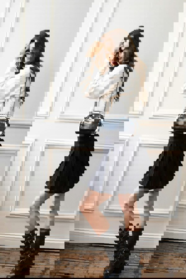 SVNX Patent Shoulder Bag with Borg Fur Trim