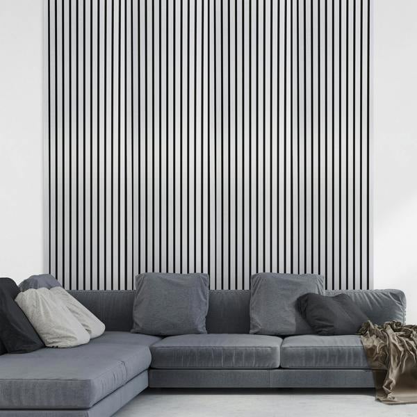 Fuse Acoustic Wooden Slatted Wall Panel in Brushed Steel, 2.4m x 0.6m