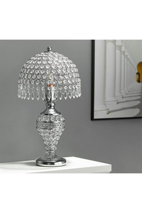 Living and Home Umbrella Crystal Table Lamp Polished for Bedroom