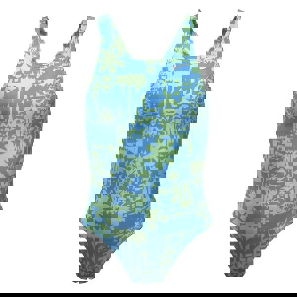 Nike Girls Hydrastrong Multi Print Fastback Swimsuit in blue yellow abstract pattern