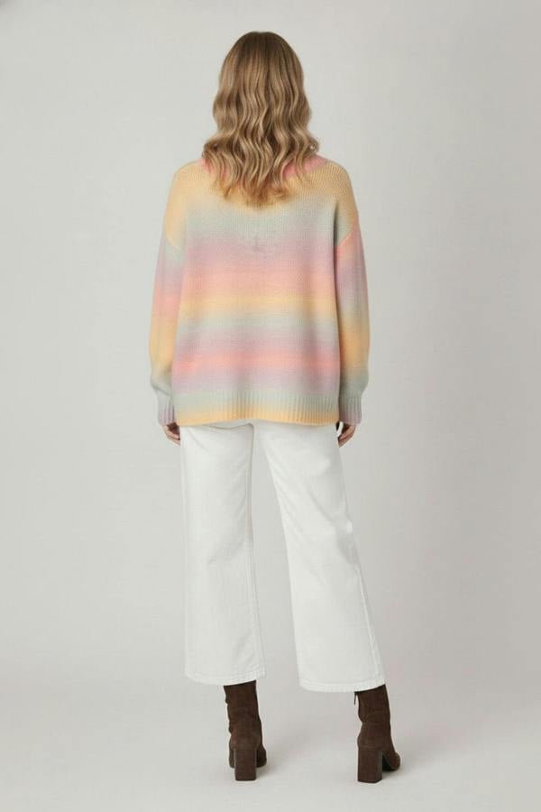 Yellow | Striped Drop Shoulder V-Neck Jumper