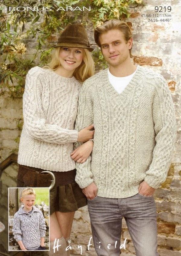 Hayfield Bonus Aran Knitting Pattern 9219, Sweaters for Kids, Men, Women, 24 - 46 Inches - Advanced