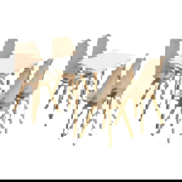 Life Interiors 5PCs Dining Set - a White Halo Dining Table & Set of 4 Lorenzo Tulip Chairs with Padded Seat