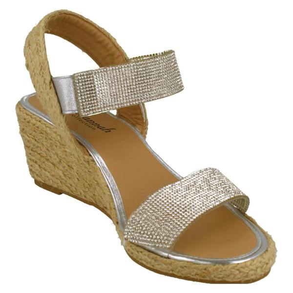 Savannah Ladies Savannah Wedge Open Toe Sandals With Diamonte Detail F2302