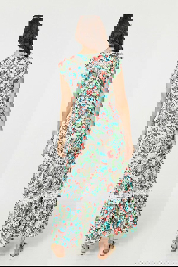 White | Vintage Boho Print Cap Sleeve Maxi Dress