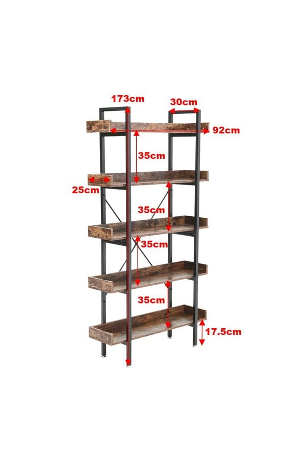Living and Home 5 Tier Industrial Shelving Unit Bookcase