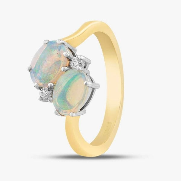 T. H. Baker 18ct Yellow Gold Oval Opal & Brilliant Cut Diamond Twist Ring 59210OPG6 M