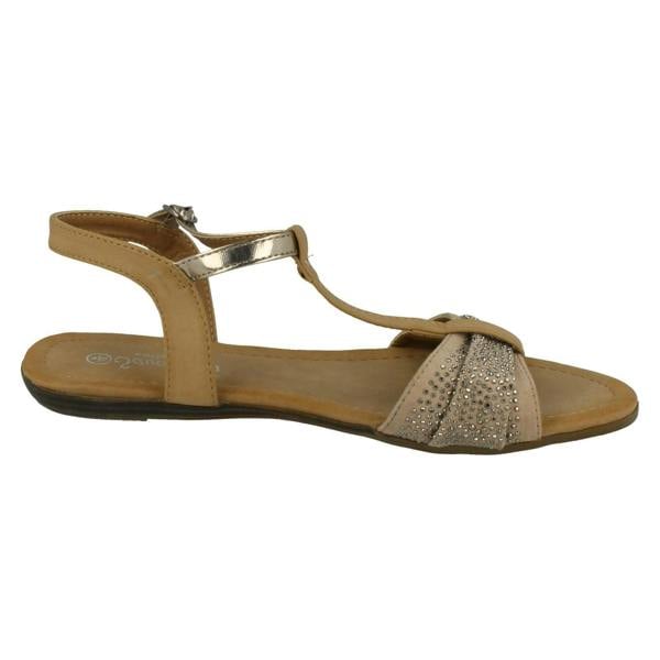 Savannah Ladies Savannah T-Bar Beaded Bow Vamp Sandals