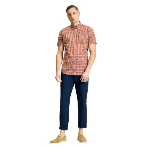 Ben Sherman Mens Signature House Checked Short-Sleeved Shirt - Red