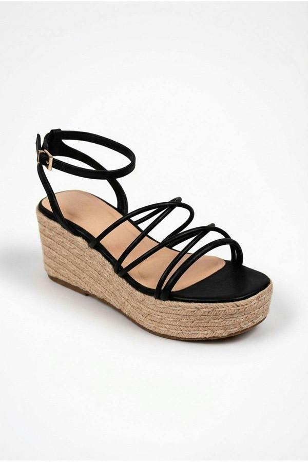 Olivia Womens Strappy Espadrille Platform Sandals - BLACK